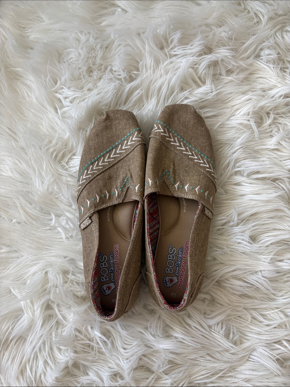 Skechers Tan Slip-On Embroidered Casual Flats